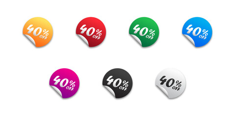 Sale sticker set with 40%. Label with 40 percent off. Flat vector illustration. 