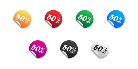 Sale sticker set with 50%. Label with 50 percent off. Flat vector illustration. 