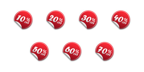 Special offer discount stickers with different sale percentage. Flat vector illustration.