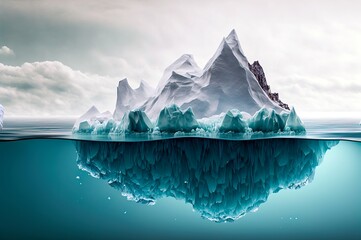Fototapeta na wymiar Iceberg in Antarctica. Global warming. Greenland. Hidden threat or danger concept. Melting glacier. Underwater in the ocean.