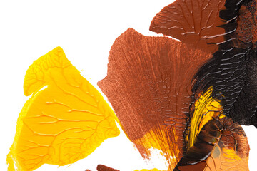 brown creammy yellow abstract acrylic painting color texture on white paper background by using rorschach inkblot method