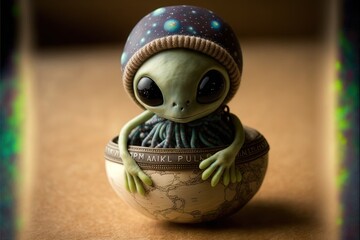 Cute baby alien creature toy Generative AI