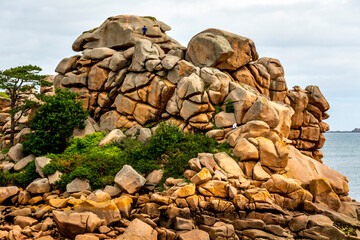 Ploumanach. Rochers de la côte de granite rose . Cotes d'Armor. Bretagne. France. Europe