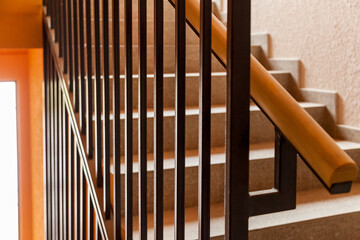 metal handrails of the stairs in the entrance of an apartment building