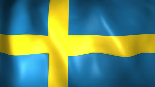 Animation of the Kingdom of Sweden flag. 4K. Sweden flag flying, Swedish flag render animation
