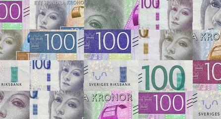 Swedish Krona 100 SEK banknotes abstract color mosaic pattern