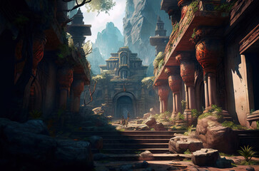 Fototapeta premium fantasy scene ancient ruins, game design inspiration. generative AI