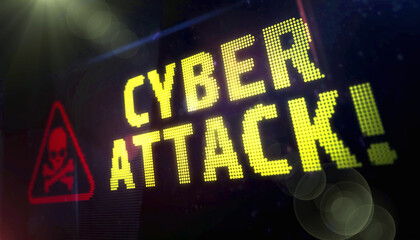 Cyber attack symbol light flashing on digital display