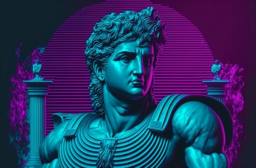 Apollo. Head of an antique sculpture in neon light. Valentine's day. Greek sculpture in modern design. Greek god. Art. Neon light, retrowave. Poster, banner.
Generate AI.