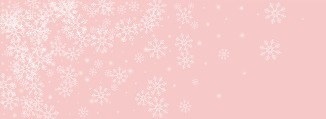 White Snow Vector Panoramic Pink Background. New