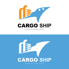 Cargo Ship Logo, Fast Cargo Ship Vector, Sailboat, Design For Ship Manufacturing Company, Waterway Sailing, Marine Vehicles, Transport, Logistics