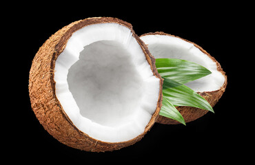 Delicious coconuts, isolated on black background