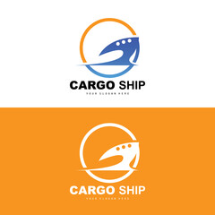Cargo Ship Logo, Fast Cargo Ship Vector, Sailboat, Design For Ship Manufacturing Company, Waterway Sailing, Marine Vehicles, Transport, Logistics