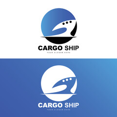 Cargo Ship Logo, Fast Cargo Ship Vector, Sailboat, Design For Ship Manufacturing Company, Waterway Sailing, Marine Vehicles, Transport, Logistics