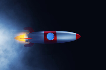 Rocket 3d illustration on dark background