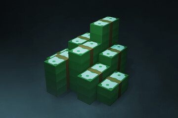 Money 3d illustration on dark background