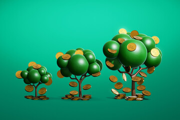 Tree with golden coin 3d illustration