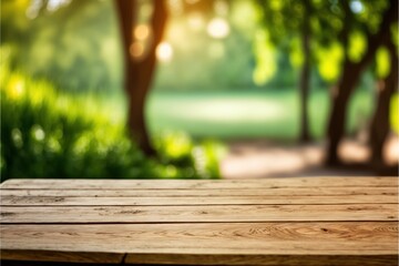Wooden table with a depth of field background Generative AI Backdrop 