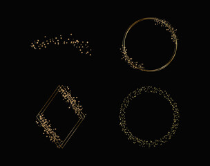 Golden geometric round glitter confetti frames
