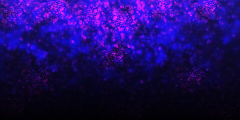 Abstract dark blue gradient pink purple background texture with glitter defocused sparkle bokeh circles and glowing circular lights. Beautiful backdrop with bokeh light effect.