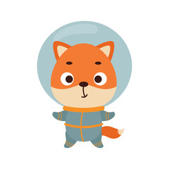 Cute little spaceman fox on white background. Cartoon animal character for kids t-shirts, nursery decoration, baby shower, greeting card, invitation, house interior. Vector stock illustration