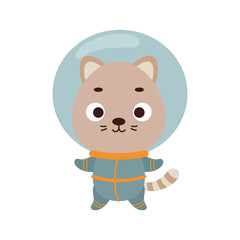 Cute little spaceman cat on white background. Cartoon animal character for kids t-shirts, nursery decoration, baby shower, greeting card, invitation, house interior. Vector stock illustration