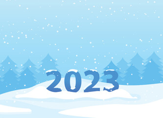 winter, christmas scenery with new 2023 year covered with snow, New Year's Eve celebration- vector illustration