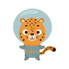 Cute little spaceman jaguar on white background. Cartoon animal character for kids t-shirts, nursery decoration, baby shower, greeting card, invitation, house interior. Vector stock illustration