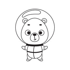 Coloring page cute little spaceman bear. Coloring book for kids. Educational activity for preschool years kids and toddlers with cute animal. Vector stock illustration