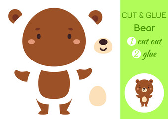 Fototapeta premium Cut and glue paper little bear. Kids crafts activity page. Educational game for preschool children. DIY worksheet. Kids art game and activities jigsaw. Vector stock illustration