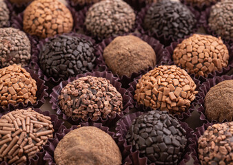 Closeup of typical brazilian brigadeiros, various flavors