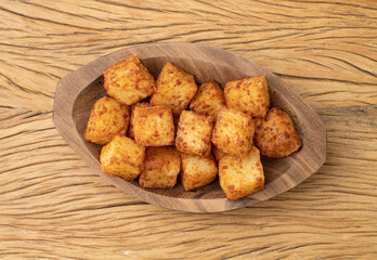 Tapioca dice, typical northeast brazilian food over wooden table