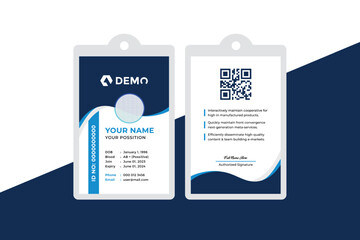 Abstract wave Blue Id Card Design, Professional Identity Card Template Vector for Employees. Office Id Card Layout | Employee Id Card for Your Business Company. Modern ID Card Template with an author	