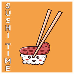 cute illustration of sushi and chopsticks