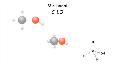 Stylized 2D molecule model/structural formula of methanol.