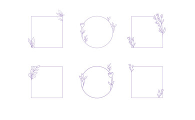 Floral decorative vector frame. Circle and square shaped frame. Elegant ornaments.