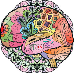 Brain image in zentangle style on mandala