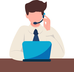 emotion focus and serious working male worker sitting at table with laptop