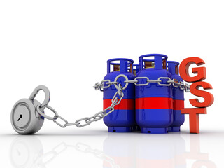 3D rendering illustration Gas Cylinder protected lock near GST