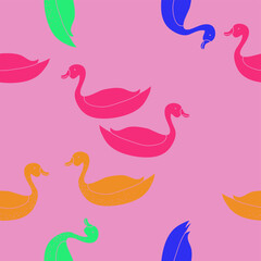 Seamless decorative colored ducks . Hand drawn.