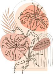Abstract minimalist hand drawn illustrations boho background printable, modern boho pattern floral vector design for wallpaper, cover, fabric, interior decor isolated and editable © ikiikowrk