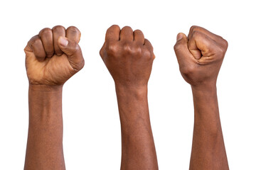 Holding fists up in the air isolated on white or transparent background - Powered by Adobe