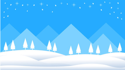Fototapeta na wymiar snowy winter backdrop element with spruce and mountain background