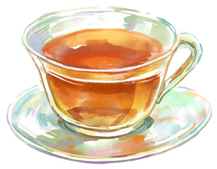 透き通る紅茶のティーカップの水彩イラスト(PNG)