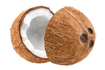 Two delicious coconut halves, isolated on white background