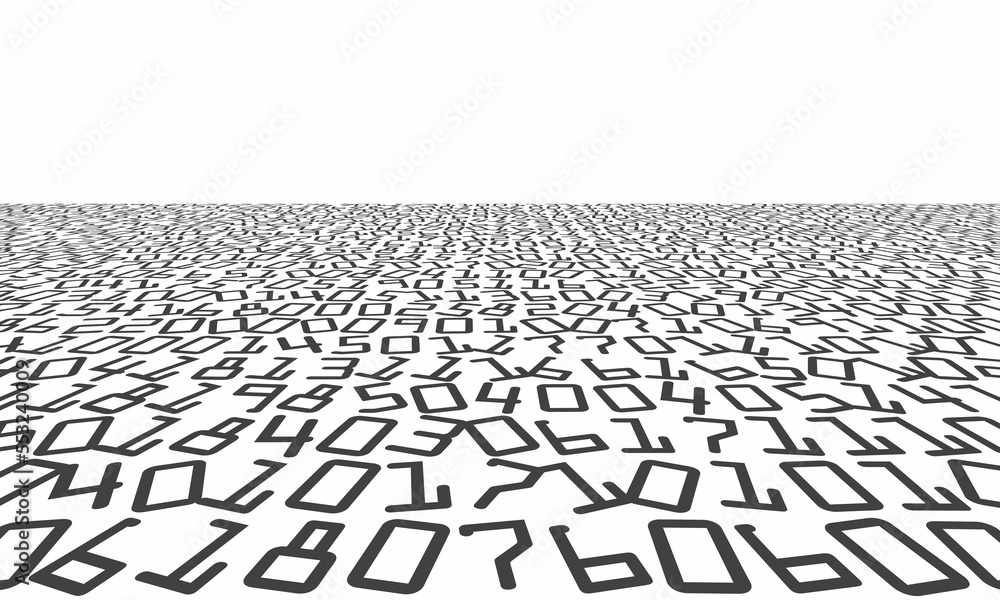 Poster Abstract background with all numbers in chaos. Perspective view to horizon.