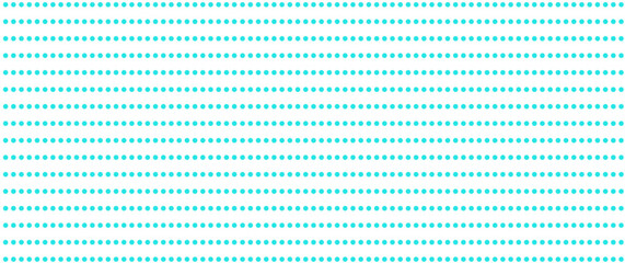 Fototapeta premium Turquoise dot pattern on white background. Straight dot pattern for backdrop and wallpaper template. Simple classic polka dot lines with repeat stripes texture. Polka background, vector illustration