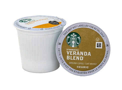 Two Starbucks Veranda Blend coffee capsules for Keurig coffee machine, transparent PNG.