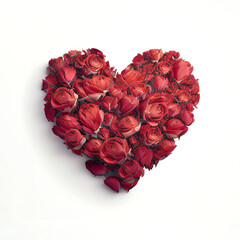 A heart shape artwork made of red roses