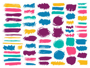 Paint mud brushstroke vector set. Isolated inkblot streak abstract shapes. Dab stain web label imprint collection. Daub gouache spots design.